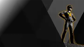 Изображение персонажа-супергероя в эффектной позе на темном фоне, рекламирующего бонус за пополнение от Brillx с драматичной и уверенной позой.